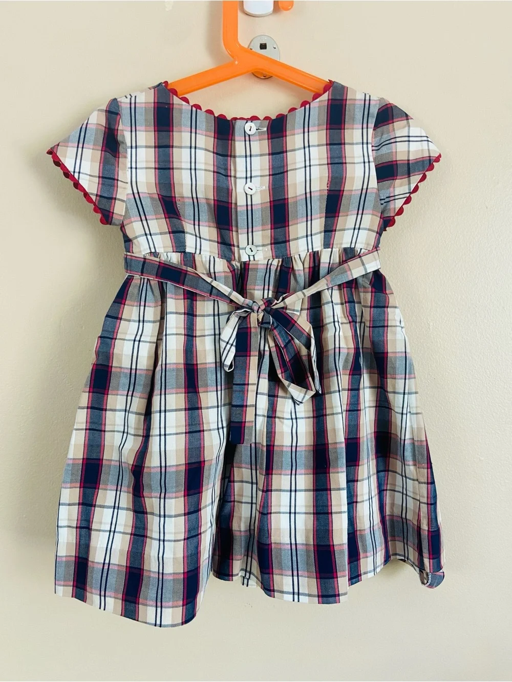 La Coqueta Smocked Plaid Dress Heirloom Button Back Sash Size 3 Girls